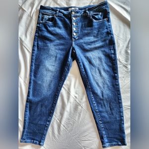 KanCan High-Waisted Skinny Jeans in Dark Sandblasted Wash